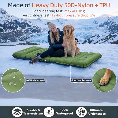 VALEHOWL 4 Inch Thick Camping Sleeping Pad with Internal Straps - R Value 4.0 for 4 Seasons, Durable & 100% Waterproof Outdoor Air Mattress, Lightweight Sleeping Mat for Hiking, Backpacking, Travel — view 4