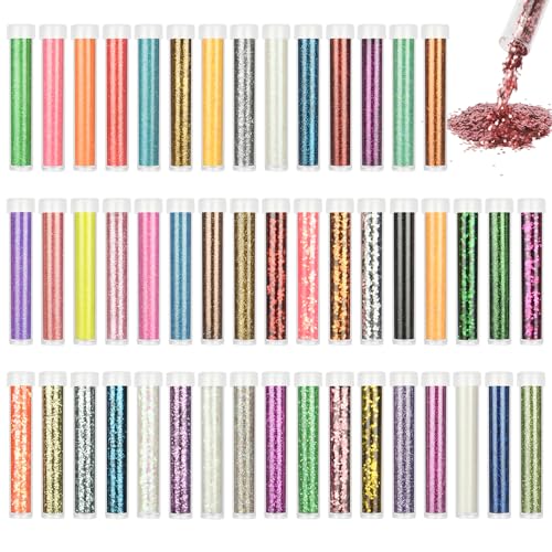 Alaoo Purpurina Polvo Set, 48 colores purpurina manualidades, Brillos Corporales, Fine Glitter, Glitter Maquillaje, Maquillaje, Peluquería, Fiesta DIY Hecho a Mano Decoración