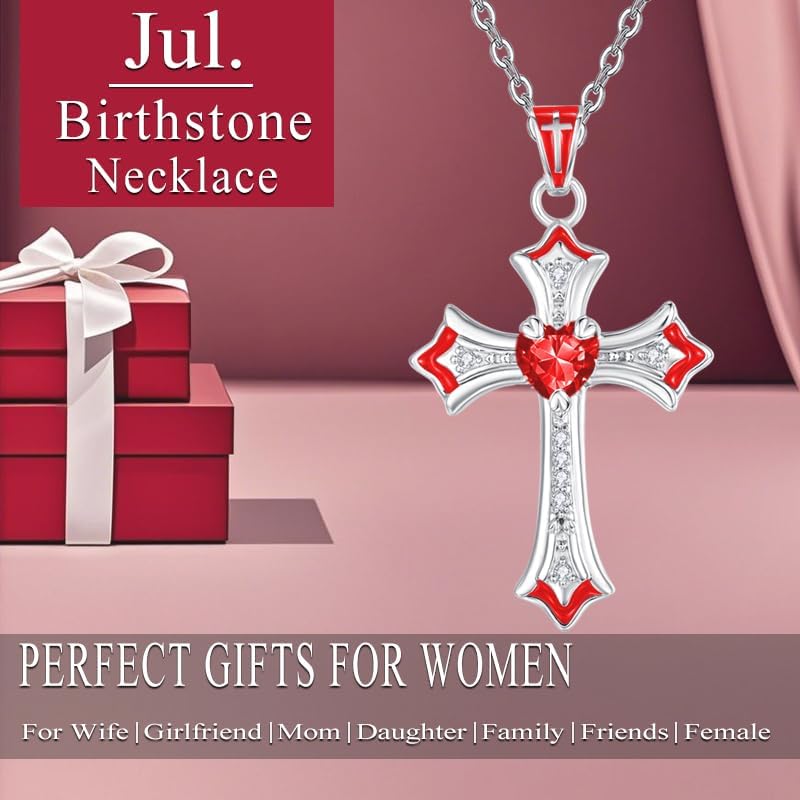 HeartMelody Cross Necklace for Women 18K White Gold Plated Heart CZ Birthstone Cross Faith Pendant Necklaces Religious Christian Jewelry Anniversary Birthday Mother's Day Gifts for Women - Image 3