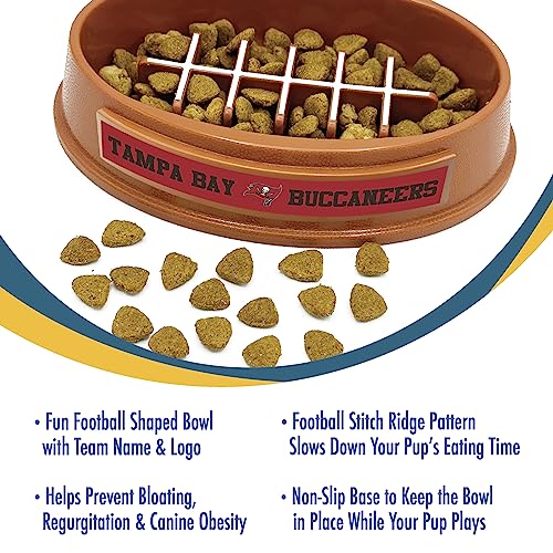 Image of NFL Super-Bowl Tampa Bay Buccaneers Slow Feeder Dog & Cat Bowl. Football Design for Healthy Digestion. Non-Slip for Large & Small Pets