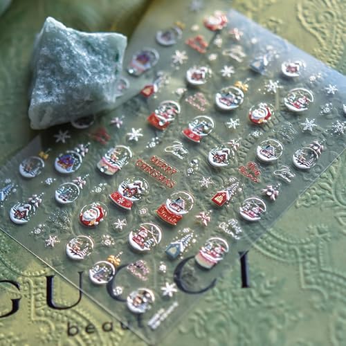 JMEOWIO 3D Embossed Christmas Snow Globe Nail Art Stickers Decals Self-Adhesive 5D Nail Supplies Nail Art Design Decoration Accessories 1 Sheets - Image 6
