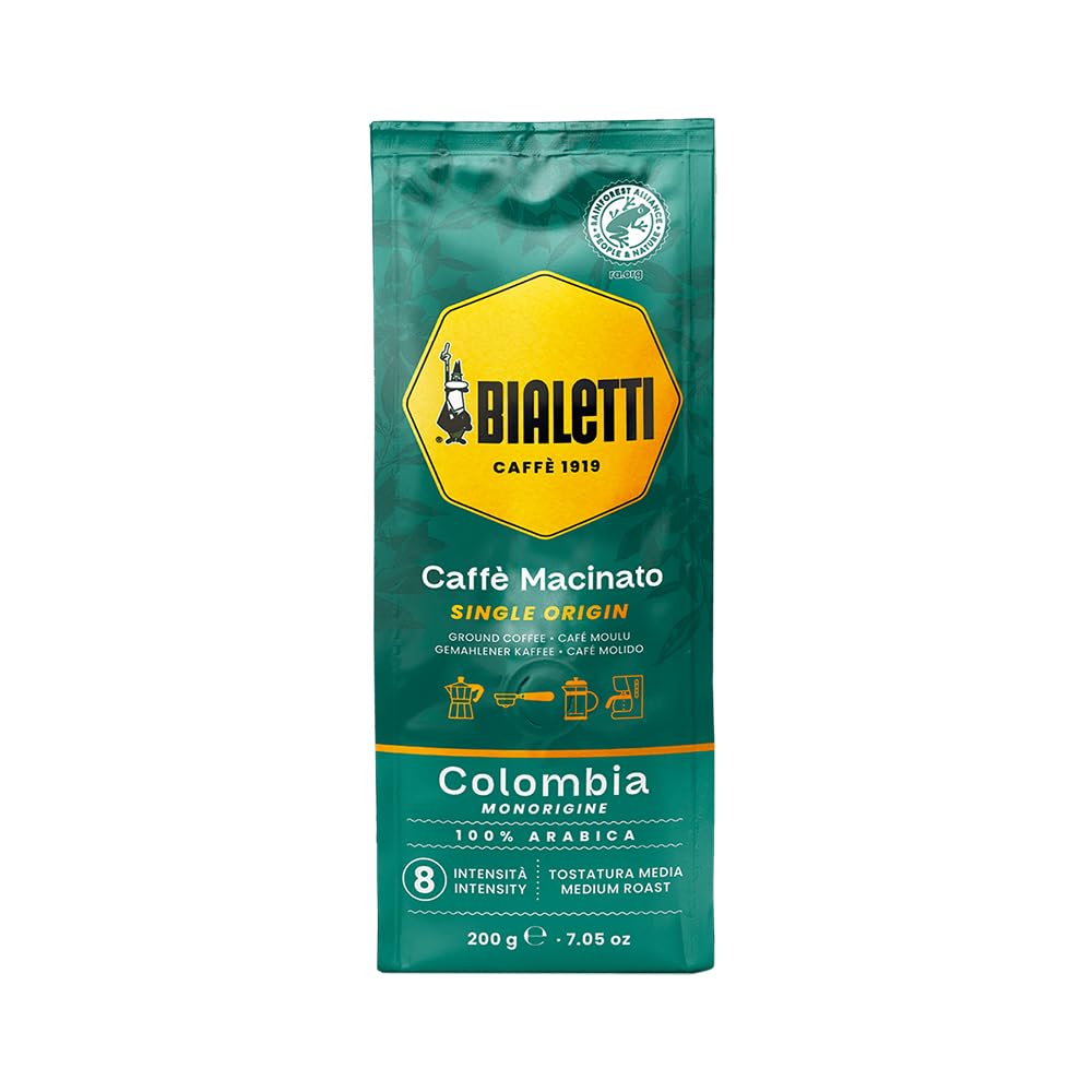 Bialetti Café Moulu Colombie Origine Unique 100 Pour Cent Arabica 200g Torréfaction Moyenne Intensité 8