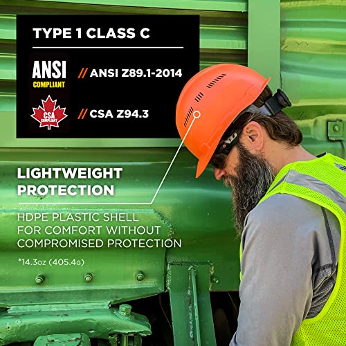 Ergodyne Skullerz 8966 Vented Hard Hat, Lightweight, Cap Style, Adjustable 6-Point Ratchet Suspension, Hdpe Shell, Class C, Orange #TOP1