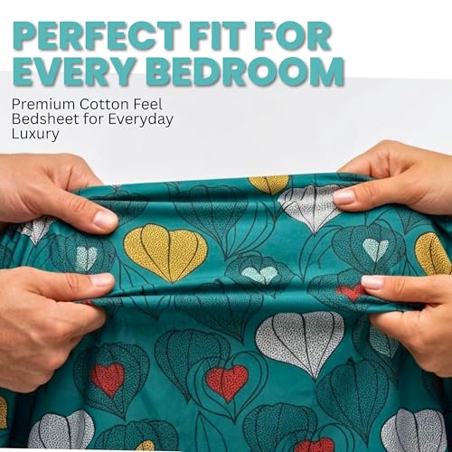 Image of BBSPED Innovation King Size Double Bed Bedsheet Set Leaf Print, Glace Cotton, 2 Pillow Covers, 90x100 (Green, Leaf Print)