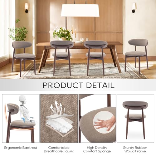 COLAMY Wooden Dining Chairs Set of 6, Modern Fabric Upholstered Kitchen Side Chairs, Farmhouse Dining Room Chair with Foot Pegs, Camel by COLAMY - Used condition - Image 4