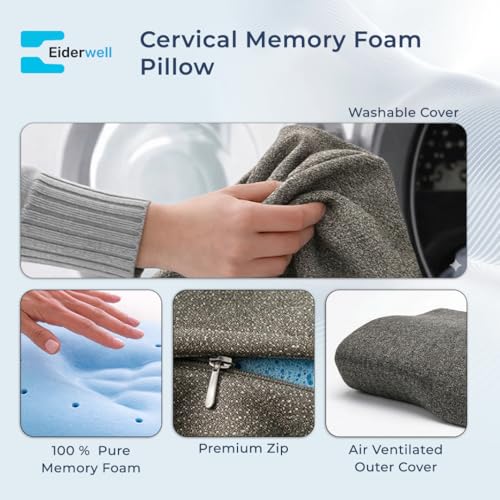 Image of CalmNest Anti-snoring Cervical 100% Memory Foam Pillow for Neck Pain & Shoulder Pain| Sleeping Pillow for Spondylitis Neck| Orthopaedic Ergonomic [2X 19 Blue Foam & Gray Cover]