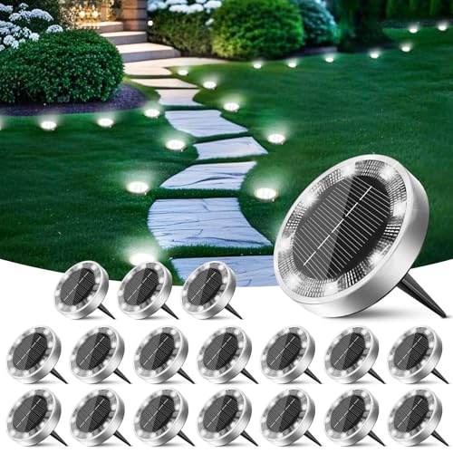 Peasur 18-Pack Solar Ground Lights, IP68 Stainless Disc Lights