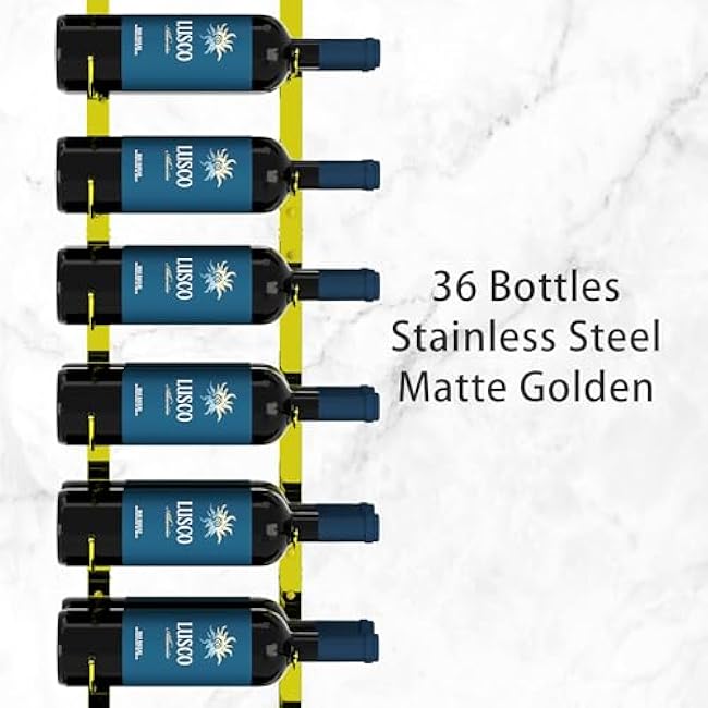 CharaVector Wall Mount Wine Rack (Holds 36 Bottles 2PCS), DIY 1/2 Wall Wine Rack for Wine Bottles, Liquor, Champagne, High Gloss Gold Metal Wine Bottle Holder for Home and Kitchen Decor