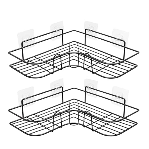 Amazon Basics Self-Adhesive Corner Shelf | No-Drill, Wall-Mounted Organizer for Bathroom, Kitchen & Living Room – Premium Rust Proof GI Metal, 27 x 27 x 6 cm, Black, Pack of 2