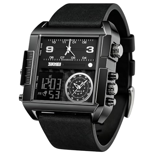Image of SKMEI Men's Digital Sports Watch, LED Square Large Face Analog Quartz Wrist Watch with Multi-Time Zone Waterproof Stopwatch