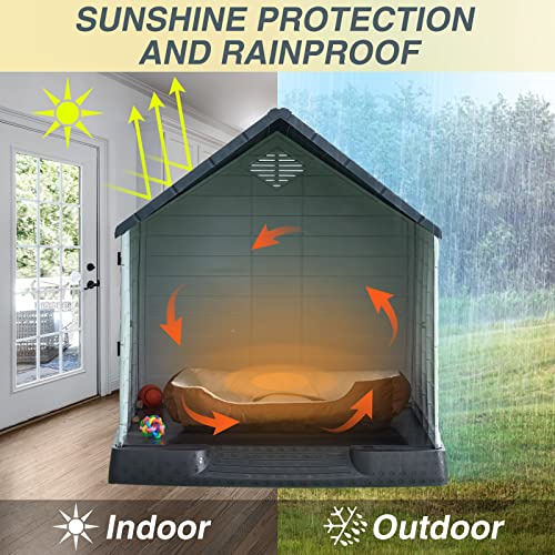 Aaculpet Plastic Outdoor Dog House For Medium Dog, Insulated Weatherproof Dog Kennel With Air Vents Elevated Floor, Durable,Easy Assemble And Clean, Gray, 32" #TOP2