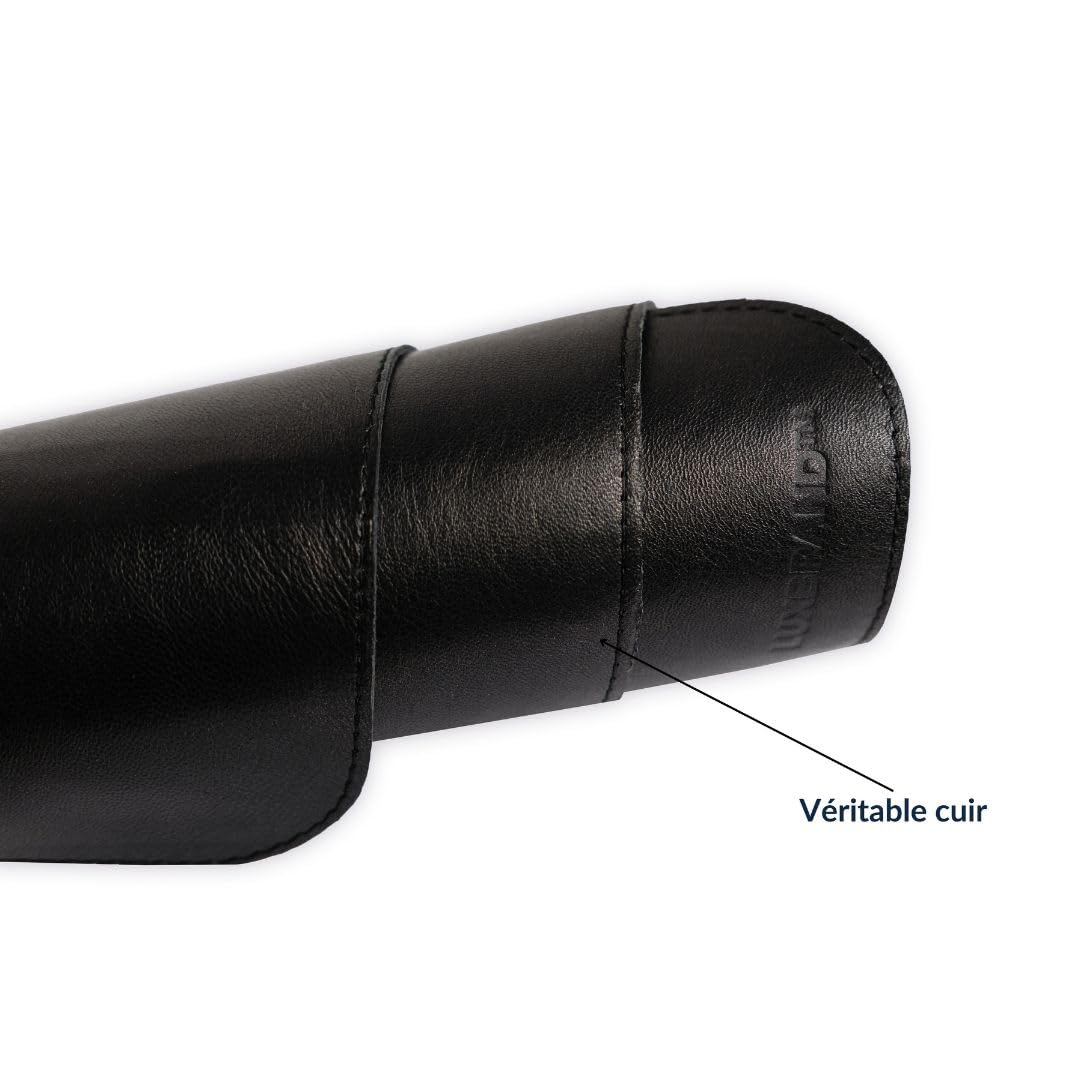 Sous-main de bureau en cuir véritable – Tapis de bureau XXL 60×40 + tapis de souris 23×23 – Set premium pour clavier, souris et PC – Fait main en Italie – Surface élégante et antidérapante (Noir)