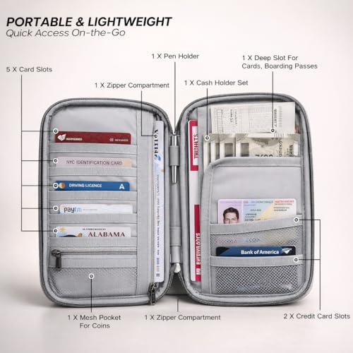 Image of Wooum Passport Case Pouch Bag Holder with Document, Card, Boarding Pass Organizer Holder Passport Organizer case with Handle & RFID (Black)