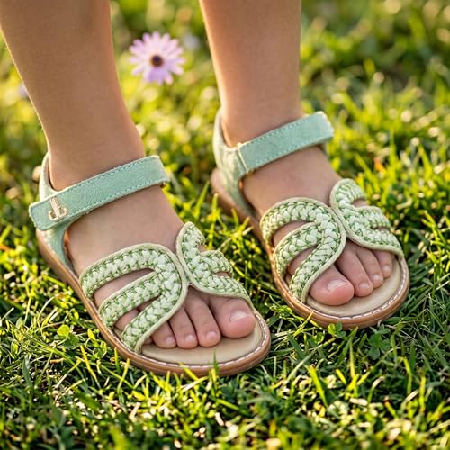Image of Girls Gladiator Sandals with Adjustable Buckle Comfy Ankle Strappy Flat Shoes