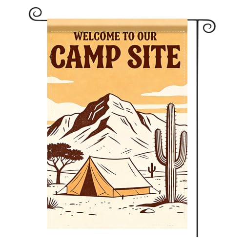 Image of Nuxovilar Camping Flag Fire Pit Garden Flag 12x18 Inches Polyester | Camping poster photo backdrop nature decoration outdoor flag yard lawn campground (Desert Mountain)