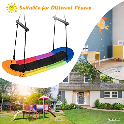 Image of Costzon Saucer Tree Swing, Height Adjustable Platform Swing with Soft Padded Edge, Handles, Hanging Ropes for Kids Adults Indoors Outdoors