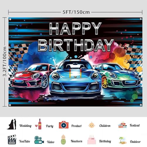 Fondo para fiesta de cumpleaños con diseño de autos 5x3ft miniatura 3