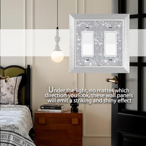 Plaque murale double interrupteur strass et bois chic pour salon de luxe