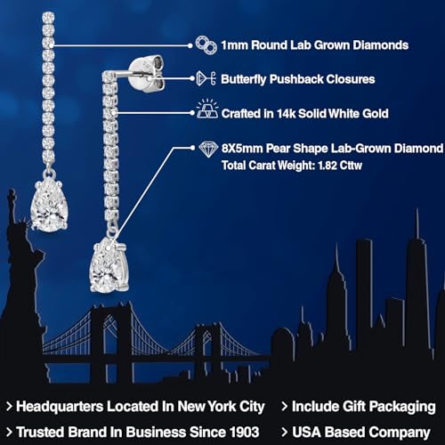 Image of Gem Stone King 1.82 Cttw 14K White Gold Lab Grown Diamond Teardrop Earrings