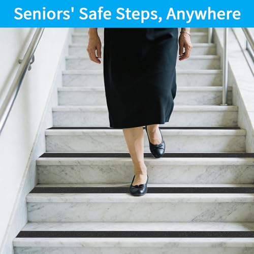 Image of Black Anti-Slip Stair Treads Tape,4 inch x35FT Heavy Duty PVC Non-Skid Grip Tape for Wooden Steps, Indoor /Outdoor Stairs, Pool Decks - Peel & Stick Waterproof Safety Traction