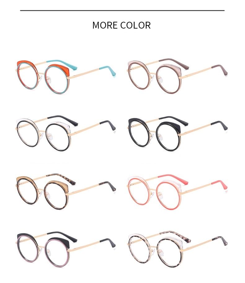 Lunettes de Lecture Rondes Anti-Fatigue, Anti-lumière Bleue, Verres Plats incassables, Miroir(C2,1.50)