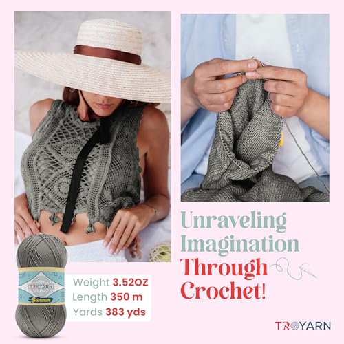 Image of TROYARN Summer (4- Skeins Pack) Silk Effect Hand Knitting Yarn Crochet Art Lace Craft 100% Microfiber Acrylic 4x100 gr (4x383 yds) (105087 - Coal Grey)