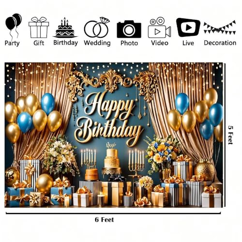 Image of Happy Birthday Backdrop Banner, Colorful Birthdays Banner Backdrop Happy Birthday Party Decorations Yard Sign Background for Kids Birthdays Party Indoor Outdoor Decorations (5x3.6ft)