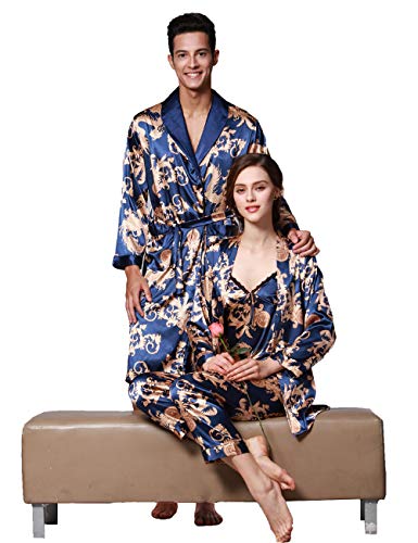 Image of ZUEVI Men's Kimono Robe Silk Satin Long Sleeve Spa Bathrobe Lightweight Soft Silky Pajamas Robes