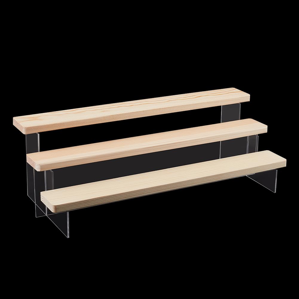 NBEADS 3-Tier Acrylic Display Stand, Wood Display Stands Showing Stand Clear Display Shelf with Iron and Wood for Crafts Showing Storage Display Collection, Navajo White — image 1