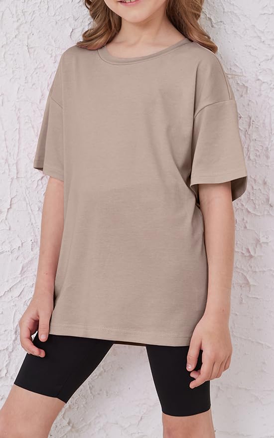 Image of ZDC Girls Short Sleeve T Shirts Kids Summer Oversized Tops Trendy Crewneck Basic Tees 5-14 Years