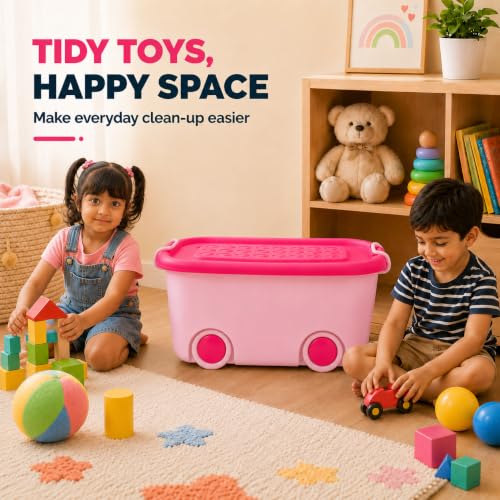 Image of Ash & Roh Multi color Storage Bins with Locking Lids | Collapsible Storage Box with Handle | Organizer Stackable Toy Storage Bins with Wheels | 25 lit Containers Organizing Storage Box. (Pack of 2.)