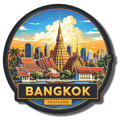 Image of CVANU Bangkok Thailand Country Landmark Theme 2pcs MDF Fridge Magnet - Wooden Travel Souvenir Refrigerator Decorative Collectible Magnet