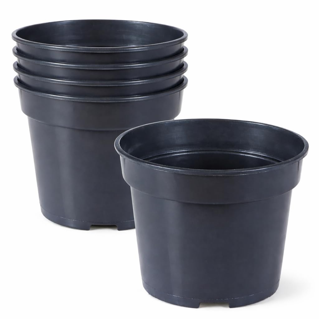 Muddy Hands Pack of 5 Black Plastic Plant Pots Outdoor Garden Round Nursery Herb Flower Planters (5 Litre)