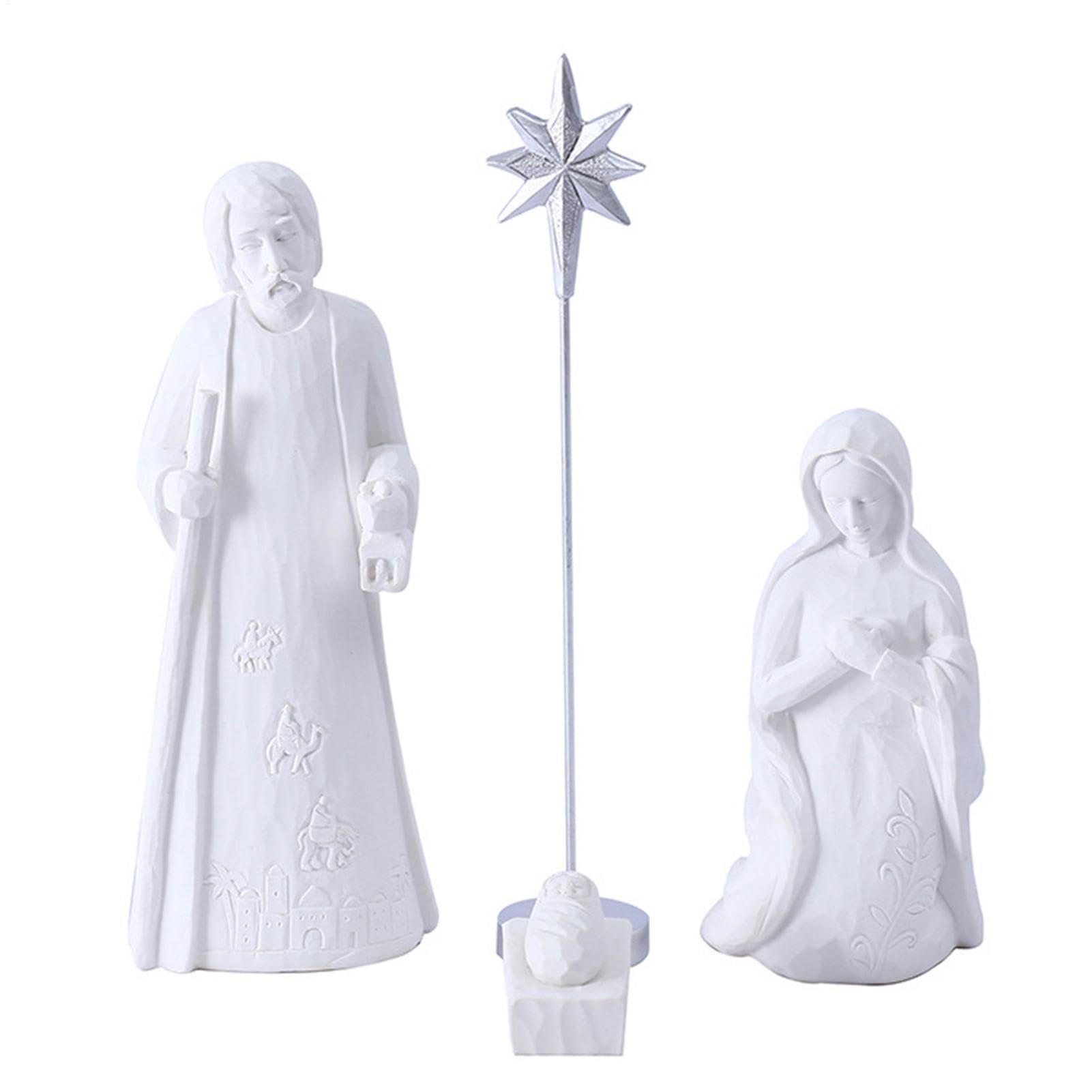 Ensemble de figurines de crèche de Noël – Crèche de Noël élégante blanche pour la , les amis, les collègues, Noël, anniversaire | pour la , les , les collègues, Noël, anniversaire