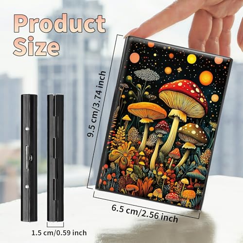 Image of Slim Credit Card Holder, Magic Colorful Mushrooms RFID Blocking Metal Wallet for Men & Women, Aluminum Minimalist Hard Case Pocket-Sized Business Cards Organizer (Fits Up to 10 Cards)