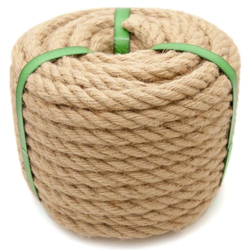 RRUIZE 麻ロープ 極太 12mm 20m 麻縄 麻紐【天然黄麻/高耐久】 キャットタワー 爪とぎ 補修 園芸 梱包 防災 飾り付け DIY (ブラウン)