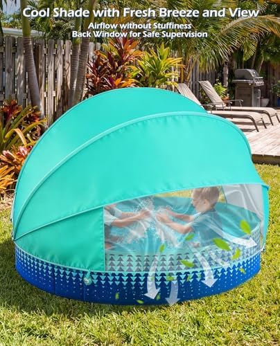 Jasonwell Kiddie Baby Pool with Canopy - Foldable Infant Toddler Kids Pool with Shade Baby Beach Essentials Tent Swimming Wading Pools for Toddlers 1-3 + Kids Dogs Ball Pit Backyard Water Play G, 48" - 2