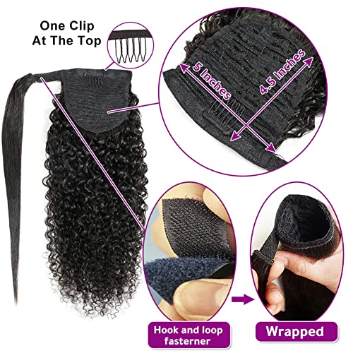 Alisfeel Kinky Curly Ponytail For Black Women 10A Unprocessed Human Hair Wrap Around Ponytail Extensions Remy Brazilian Curly Clip In Pony Tail Hairpiece With Magic Paste 110G thumb #3