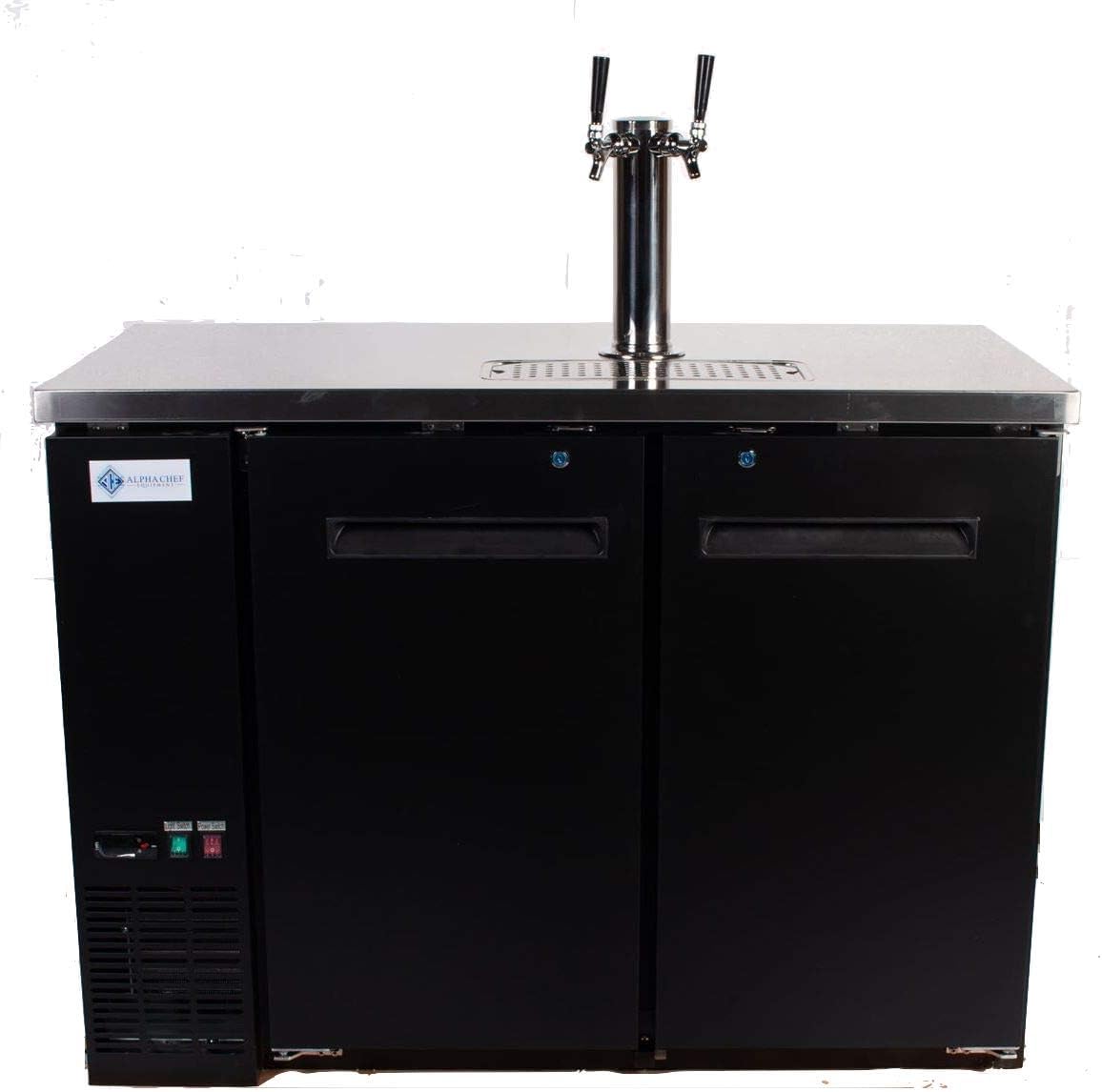 ALPHA CHEF EQUIPMENT Commercial Kegerator (Commercial Keg Cooler & Draft Beer Dispenser), Single Tower w/2 Taps, 48”-wide Double Door Refrigerated Keg Cooling Cabinet