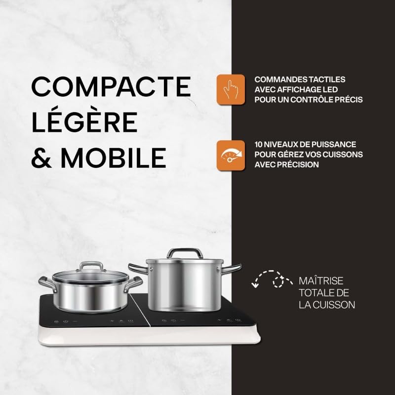 Plaque Induction Portable 2 Feux BELDEKO - 3500W - Design Premium, Fiable et Robuste - Minuteur, Touches Tactiles, Anti-Débordement, 10 Niveaux de Puissance