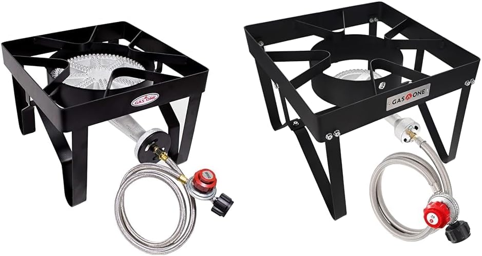 GasOne 200K BTU Propane Burner – Heavy-Duty Propane Stove – Outdoor Burner with Adjustable 0-20Psi Regulator and Steel Braided Hose – Ideal for Home Brewing, Turkey Fry