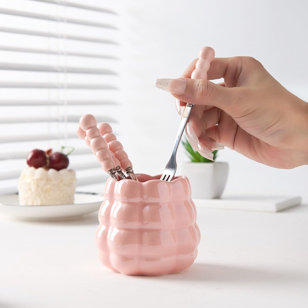 Juego de palillos de frutas de postre, 6 tenedores de acero inoxidable para vajilla, bonito diseño con tarro de almacenamiento creativo para uso doméstico
