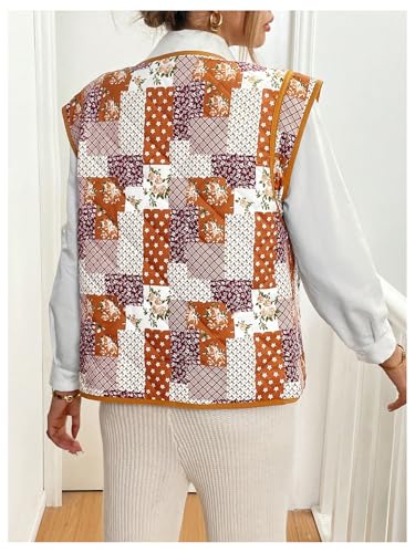 MakeMeChic Women's Floral Open Front Puffer Vest Jacket Sleeveless Lightweight Quilted Jackets2