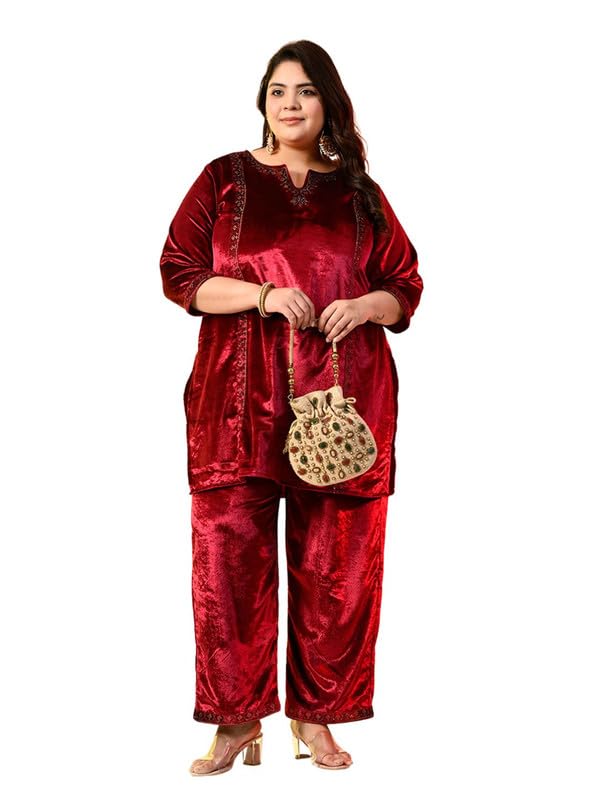prettyplus by desinoor.com Plus Size Rani Silk Velvet Co-ord Set | Velvet Co-ord Set | Women Plus Size Co-ord Set | Cord Set for Women-picture-24
