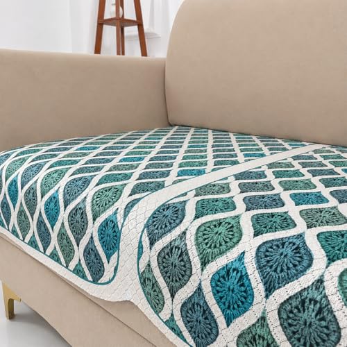 Image of Homerz Premium 'Maharaja Paradise Series' Sofa Cover | Net Fabric Sofa Cover | Washable, Anti-Dust Backed & Wrinkle Resistant Cover (Aqua Lattice, 5 (3+2) Seater, Only Seat Cover)