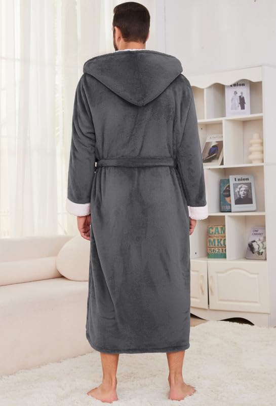 Vulcanodon Mens Ultra Soft Plush Bathrobe with Hood, Warm Fleece Robe with Pockets Spa Robes for Men Cozy Fluffy Fuzzy3