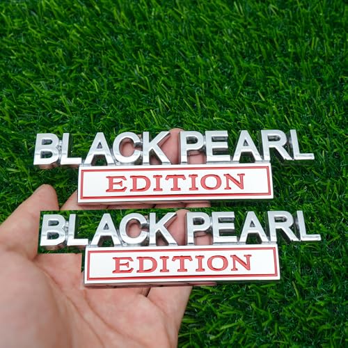 Image of Pair Set Black Pearl Edition Emblem 3D Letter Fender Tailgate Badge Decal Sticker Nameplate for Universal Vehicle, Car, Truck, SUV Motorcycle Accessories (Silver Red)