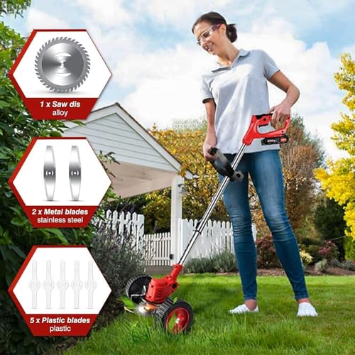 Image of Electric Cordless Rechargeable Edge Cutter Grass Cutter 48V-25cm Cutting Width 2-in-1 Mower & Trimmer Adjustable Height 3 Blade Types Lightweight & Portable Lawns Gardens