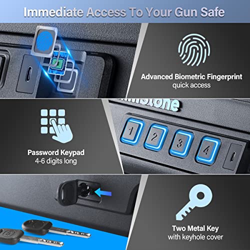 Glimstone Gun Safe - Biometric Gun Safe For Pistols, Fingerprint Identification Or Key Pad Quick-Access, Firearm Safety Device With 2 Keys, Smart Handgun Safe For Home Bedside Nightstand Car #TOP1
