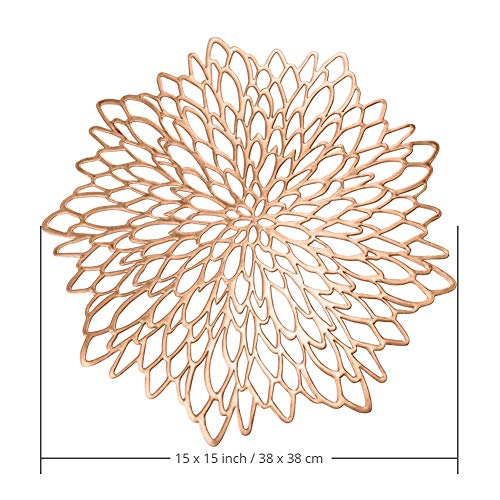 AdasBridal Rose Gold Round Placemats for Dinner Table Set of 6 Hollow-Out Vinyl Place Mats for Kitchen Table Decor Wedding Accent Centerpiece Table Mats